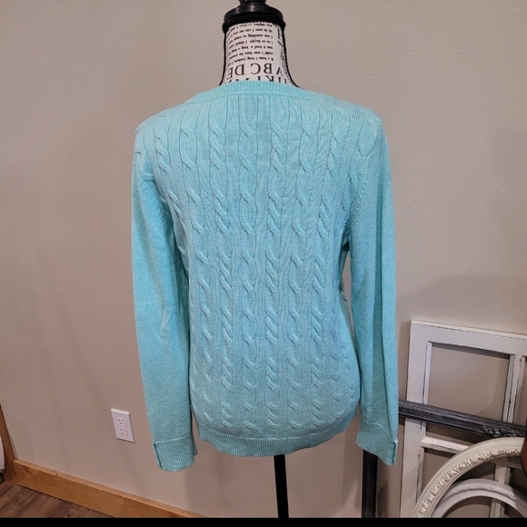 Talbott Women's SZ MP Lambs Wool blend cable knit crew neck sweater mint - Picture 4 of 6